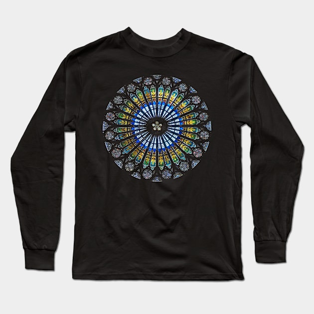 Strasbourg Cathedral France Mandala Stained Glass Window Art Long Sleeve T-Shirt by twizzler3b